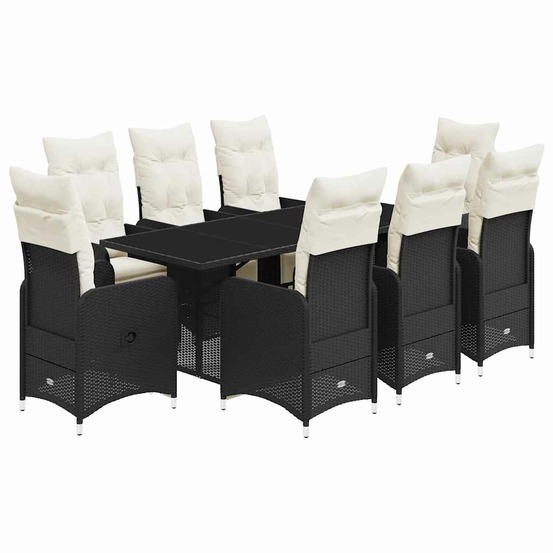Ensemble de bistro de jardin 9 pcs coussins noir poly rotin