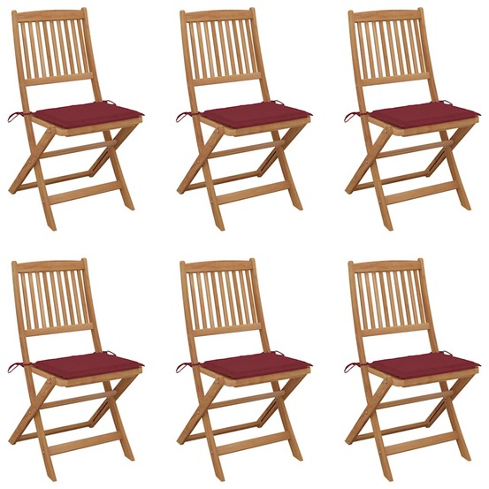 Chaises pliables de jardin lot de 6 avec coussins bois d'acacia