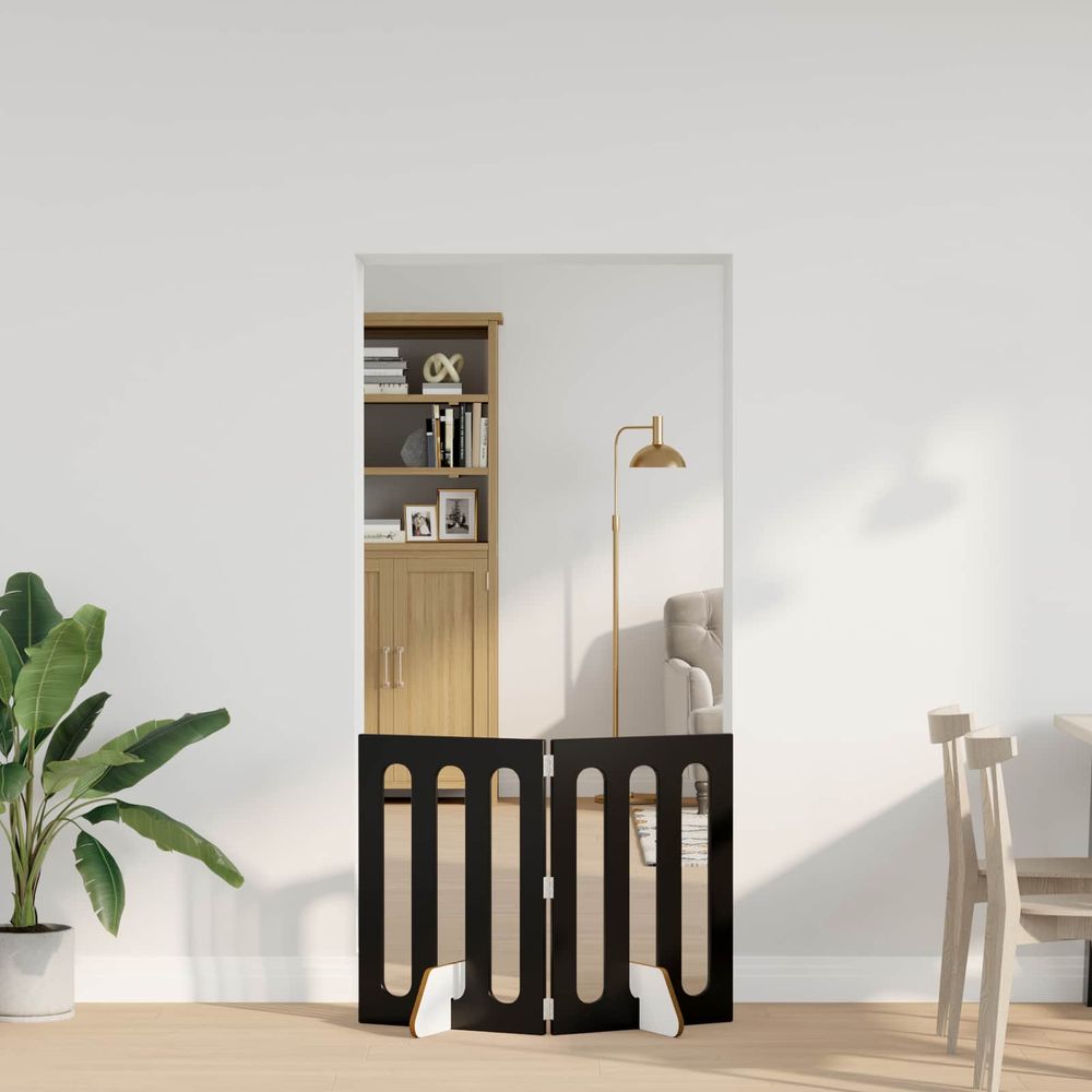 Clôture animaux bois ingénierie intérieur barrière pliable chêne noir 100x70 cm