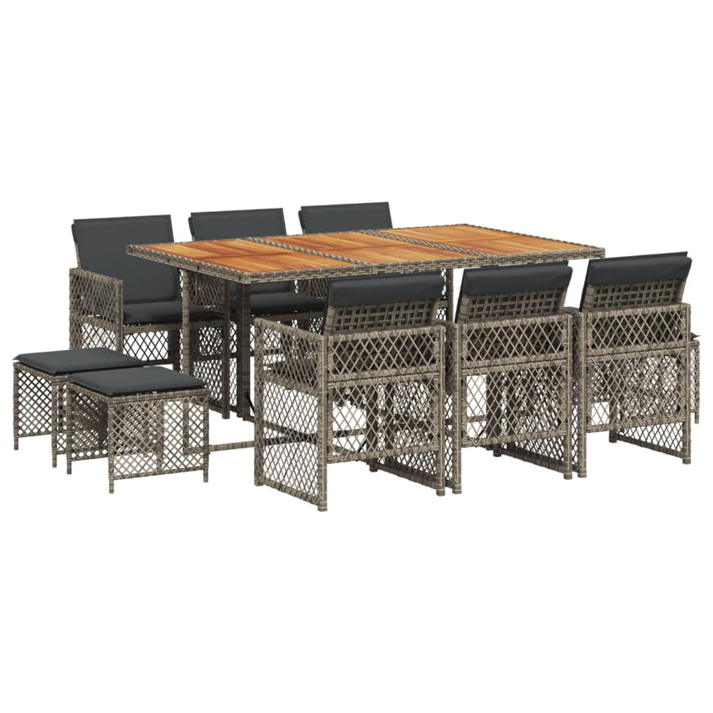 Ensemble à manger de jardin 11pcs avec coussins gris poly rotin