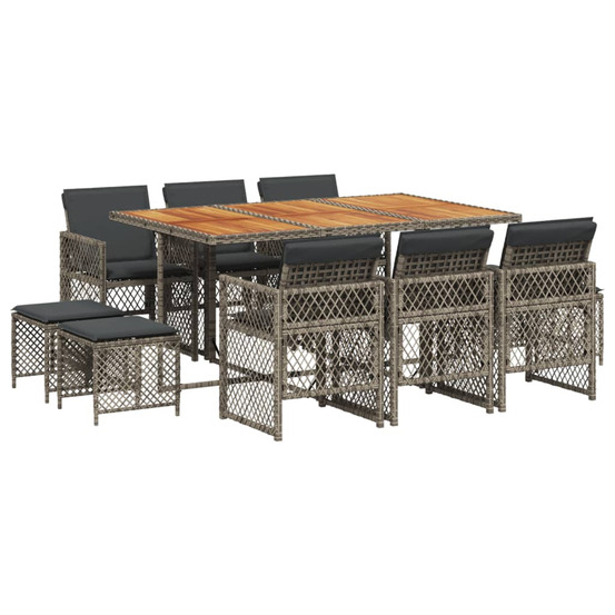 Ensemble à manger de jardin 11pcs avec coussins gris poly rotin