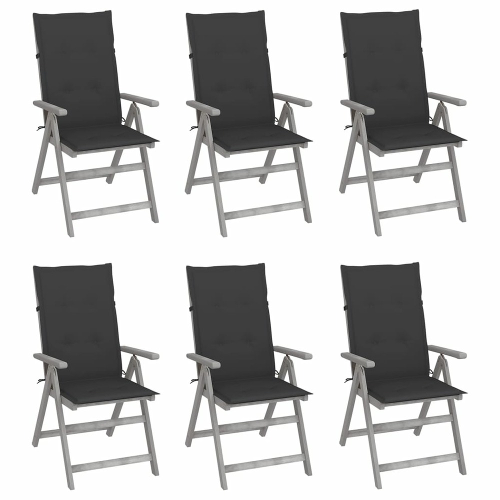 Chaises inclinables de jardin lot de 6 et coussins bois acacia