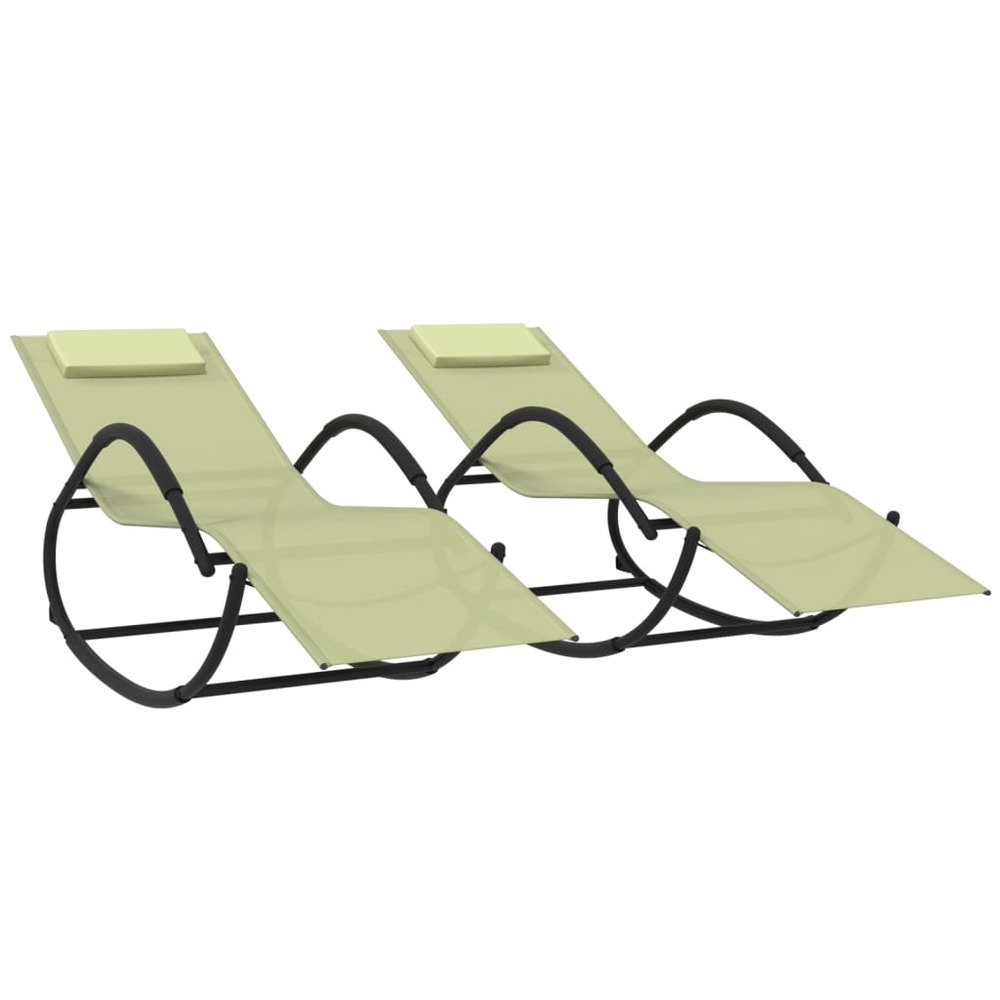 Chaises longues à bascule lot de 2 crème acier et textilène