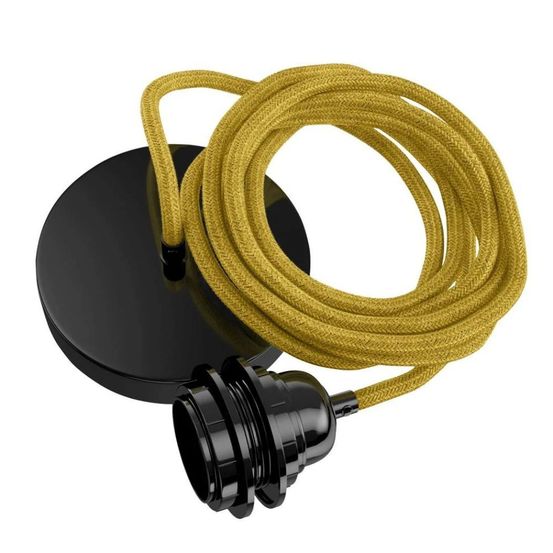 Suspension hang luminaire 1 corde - lin moutarde douille noire