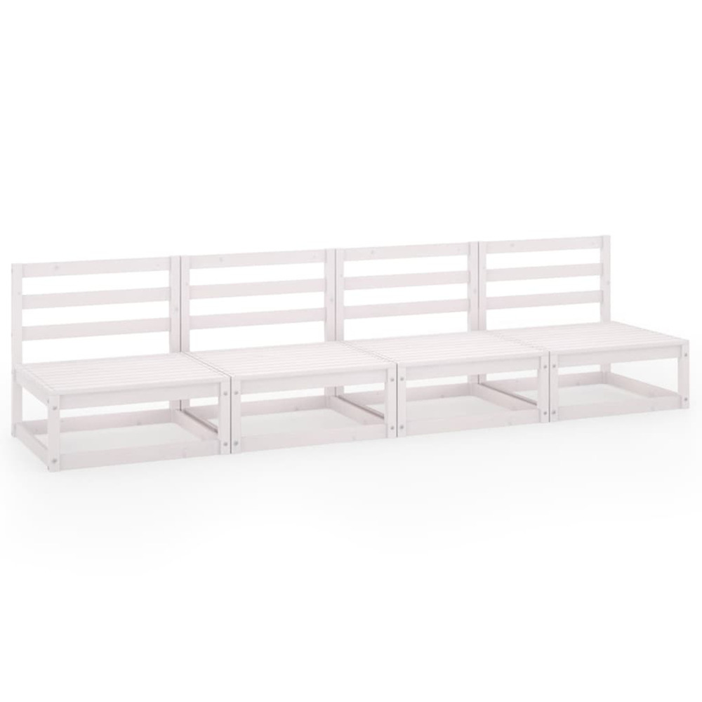 Canapé à 4 places de jardin blanc bois de pin solide