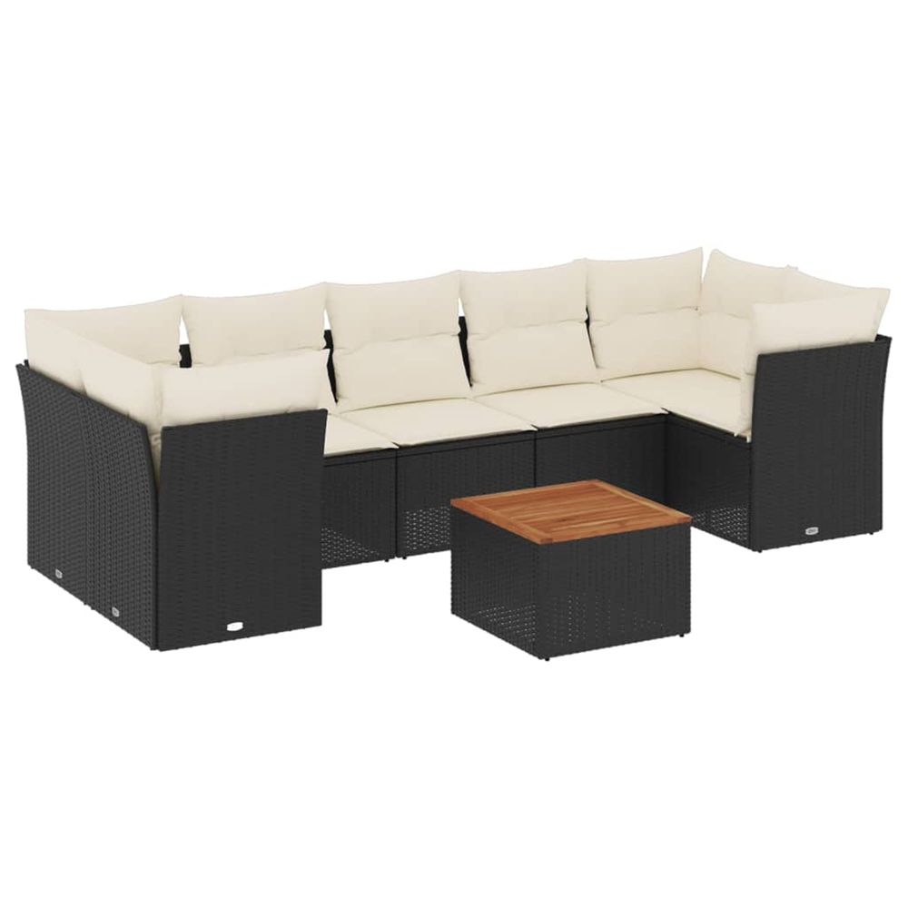 Salon de jardin 8 pcs avec coussins noir résine tressée