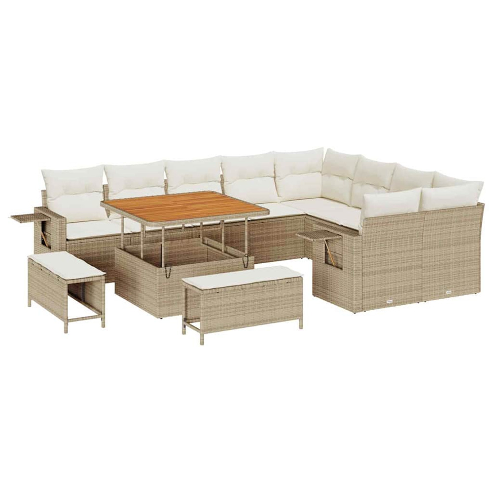 Ensemble de canapé de jardin 12 pcs beige et crème polyrotin