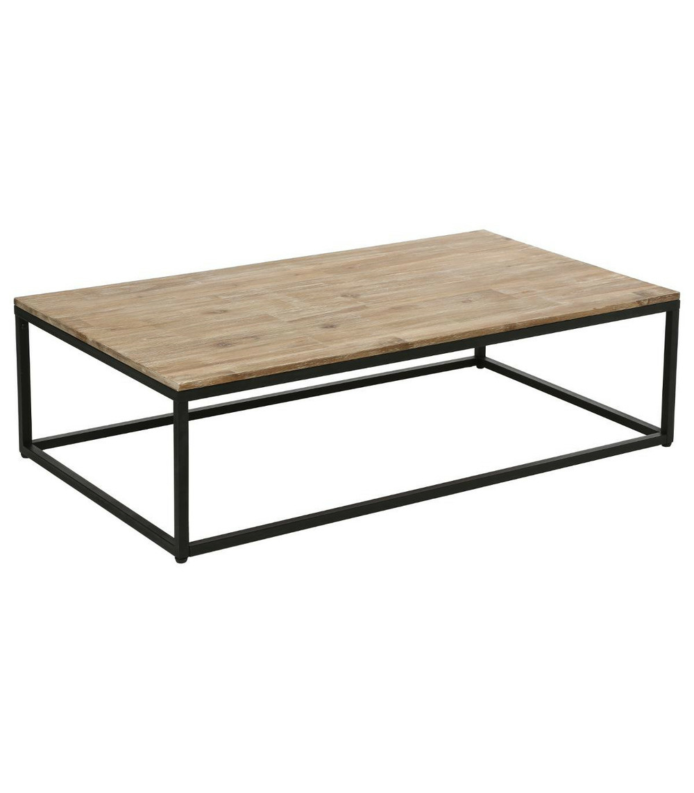 Table basse style industriel en bois d'acacia et métal noir 115 x 65 x h 32. 5 cm