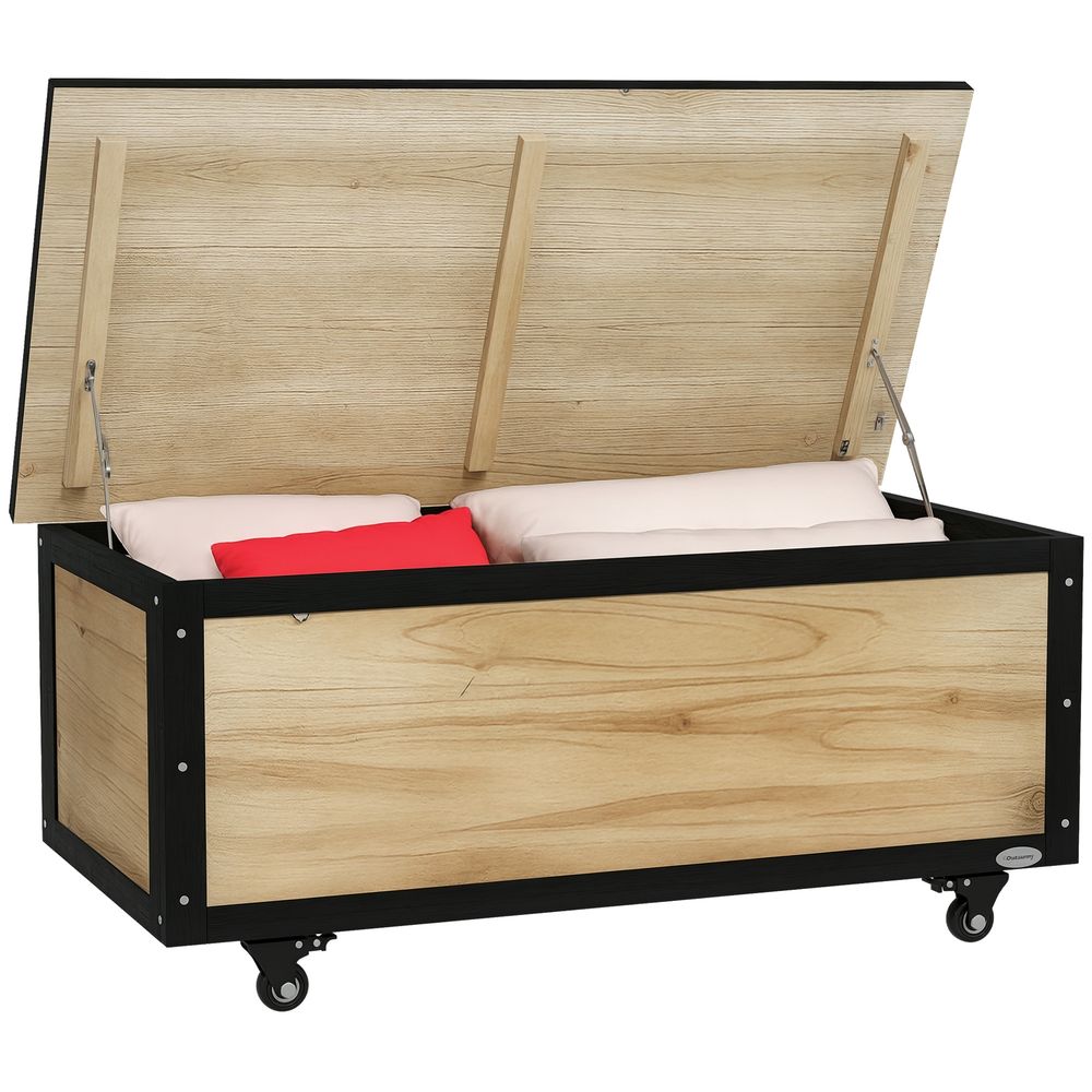 Coffre rangement extérieur bois bicolore sur roulettes 121l 100x50x43cm naturel/noir - comfortxl outdoor living