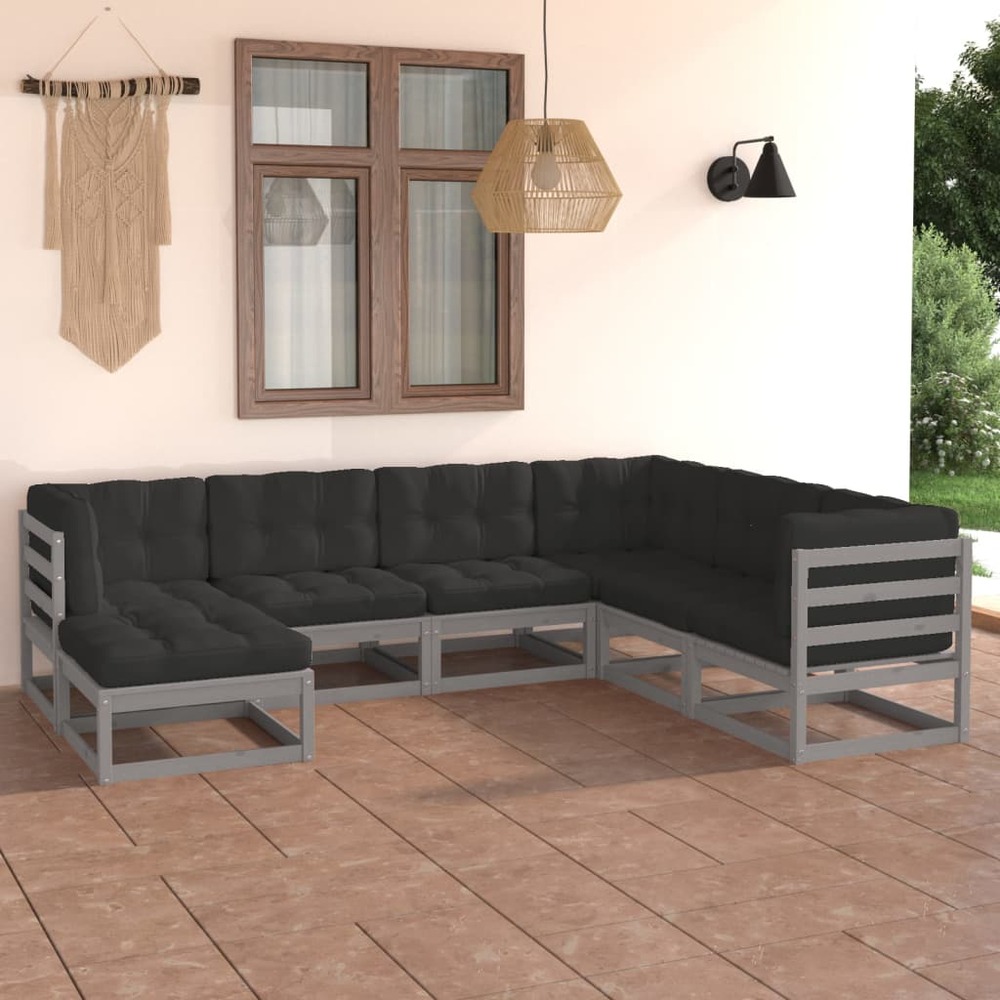 Salon de jardin 7 pcs avec coussins bois de pin massif