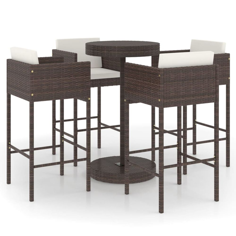 Ensemble bar de jardin 5 pcs et coussins résine tressée marron