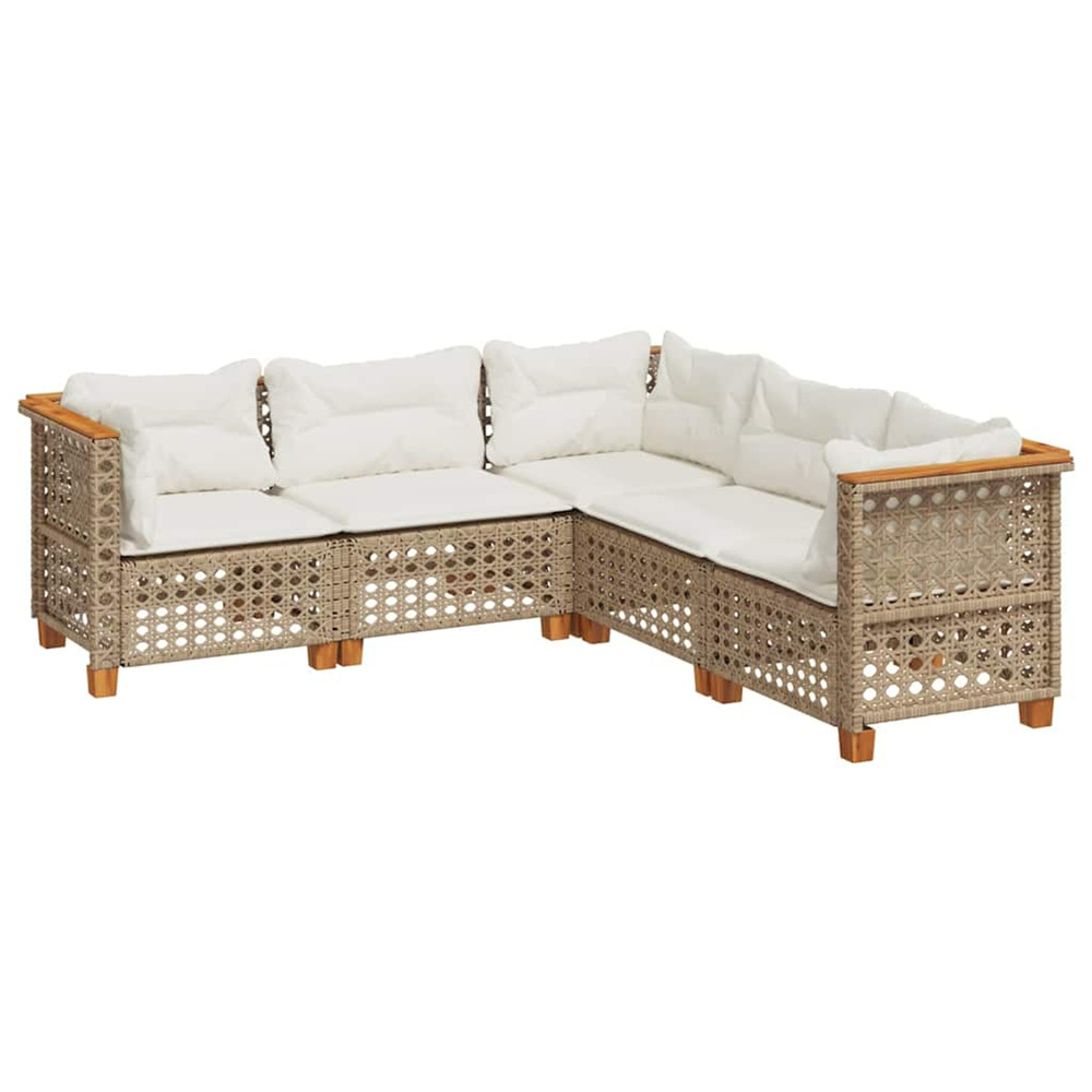 Salon de jardin avec coussins 5 pcs beige résine tressée