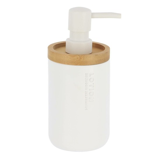Distributeur a savon polyresine 280 ml - blanc/bambou