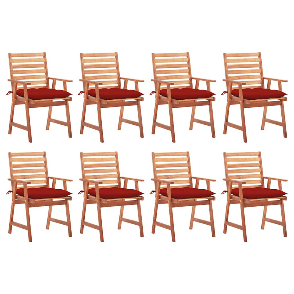 Chaises à manger d'extérieur lot de 8 et coussins acacia massif