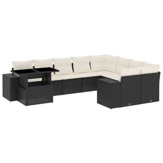 Salon de jardin 10 pcs avec coussins noir résine tressée