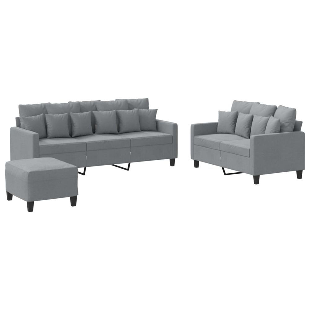 Ensemble de canapés 3 pcs avec coussins gris clair tissu