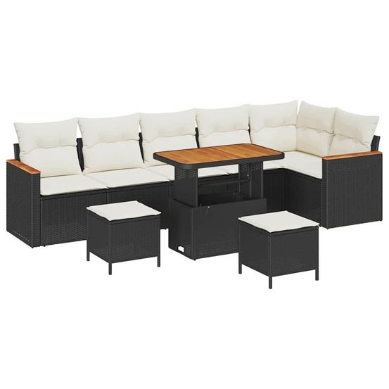 Ensemble de canapé de jardin avec coussin noir poly rotin