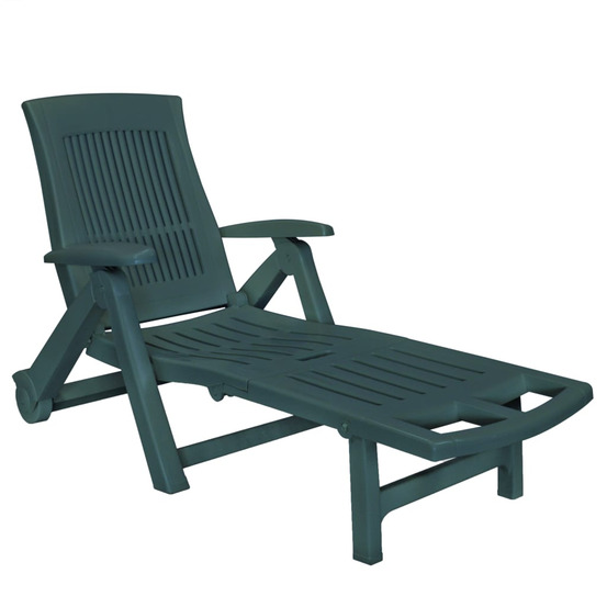 Chaise longue avec repose-pied plastique vert bain de soleil
