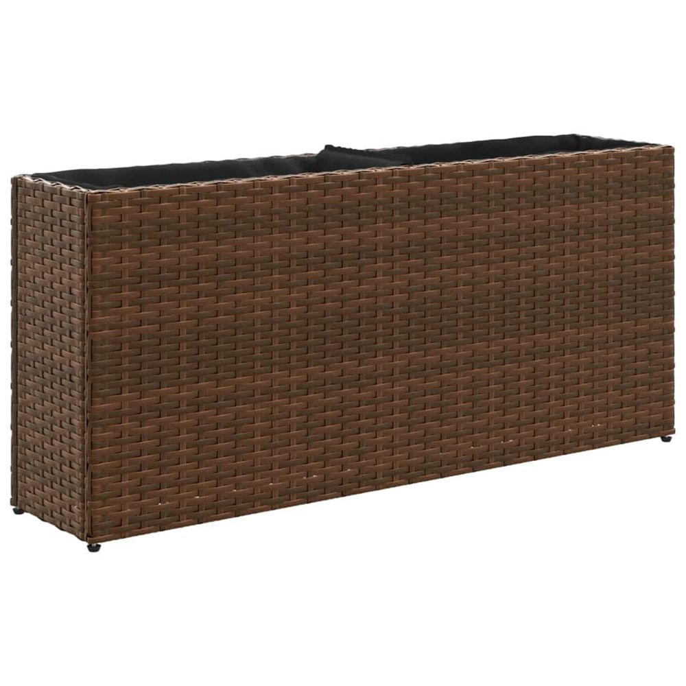 Jardinière d'extérieur avec 2 pots marron 90x20x40 cm résine tressée