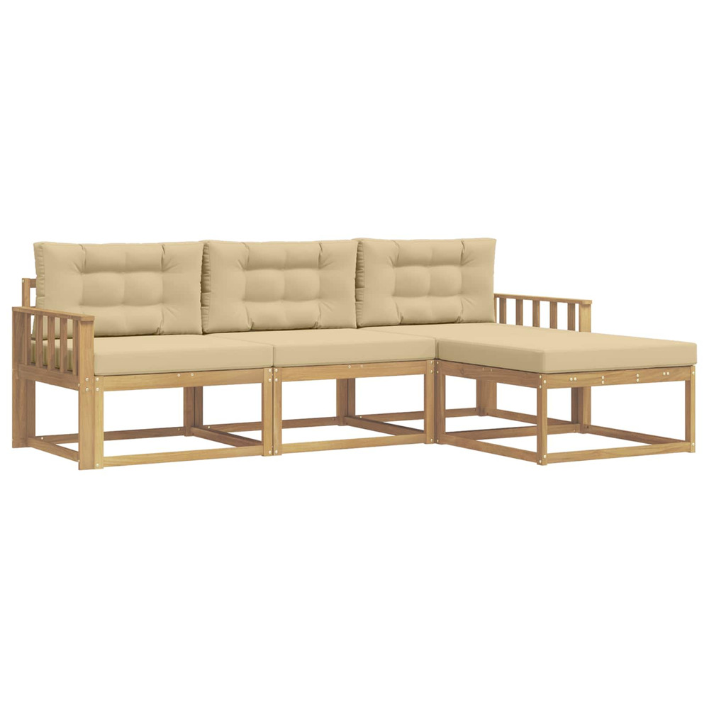 Ensemble de canapés d'extérieur 4 pcs blanc et beige polyester