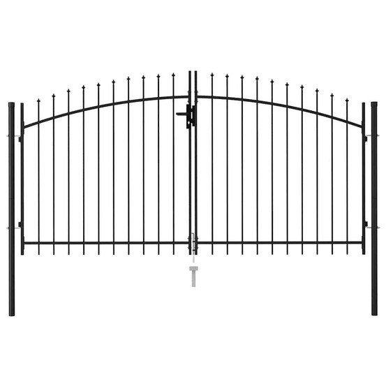 Portillon double porte avec dessus à pointe acier 3x1,5 m noir