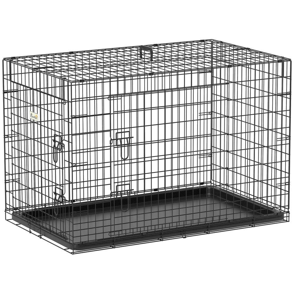 Cage pour chien acier intérieur transport pliable 2 portes plateau amovible 92cm noir
