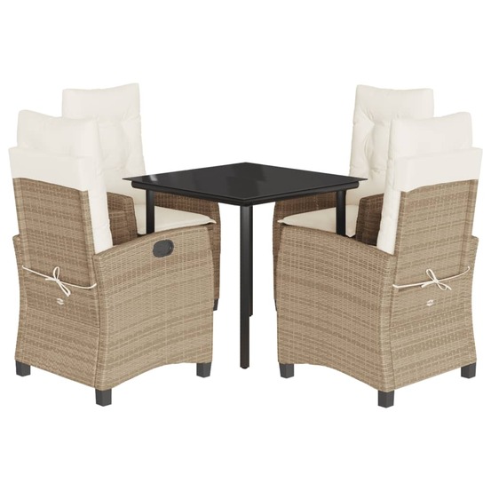 Ensemble à manger de jardin avec coussins 5pcs beige poly rotin