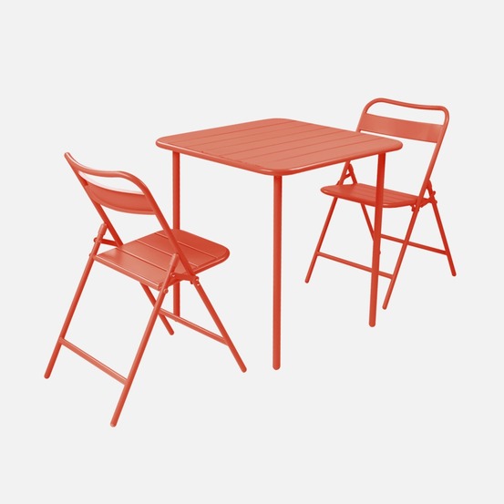 Table de jardin métal + 2 assises, amelia 70 x 70 cm