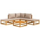 Salon de jardin meuble d'extérieur ensemble de mobilier 6 pièces avec coussins taupe bois massif