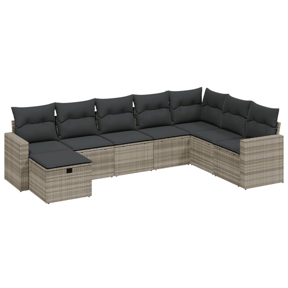 Salon de jardin 8 pcs avec coussins gris clair résine tressée