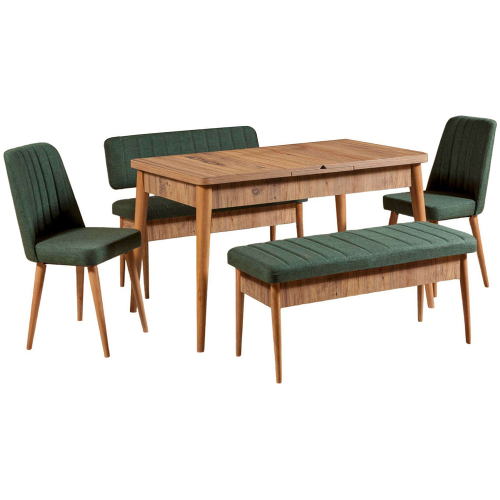 Ensemble repas table chaises et banc vina pin et vert