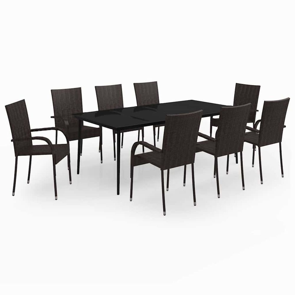 Ensemble à manger de jardin 9 pcs marron et noir