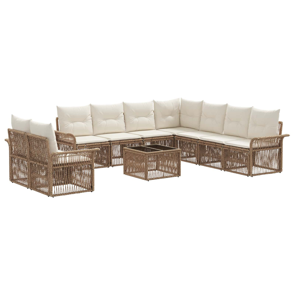 Ensemble de canapé de jardin 10 pcs beige polyrotin