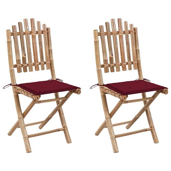 Chaises pliables de jardin lot de 2 avec coussins bambou