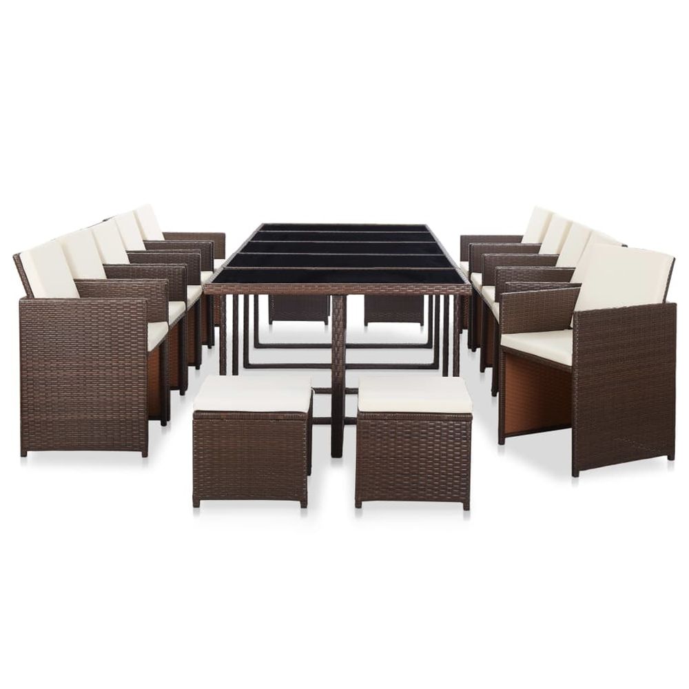 Ensemble à manger d'extérieur 15 pcs avec coussins rotin marron