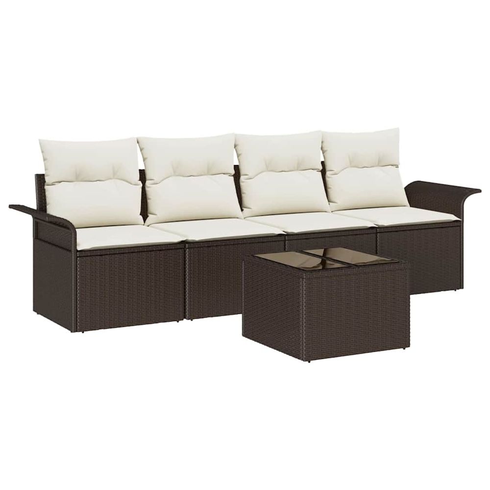 Ensemble de canapé de jardin 5 pièces marron et crème polyrotin