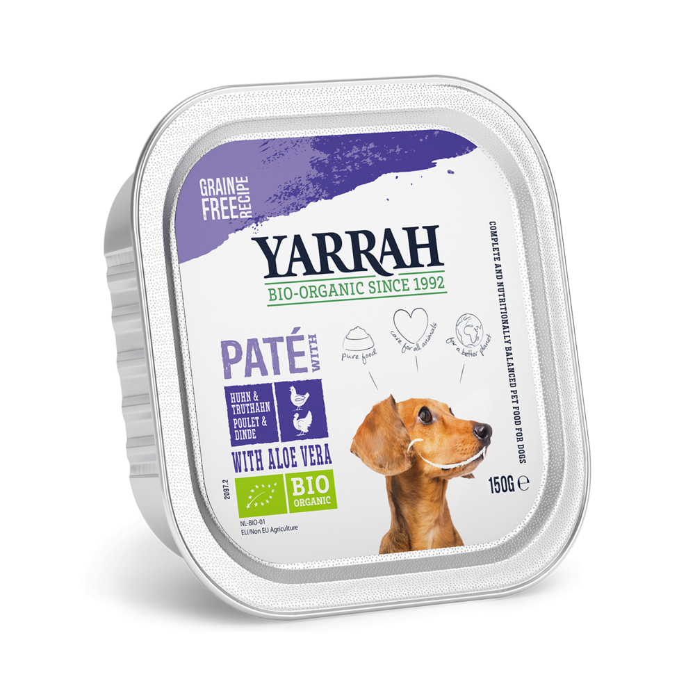 Yarrah - pâtées bio sans céréales poulet & dinde pour chien 150g