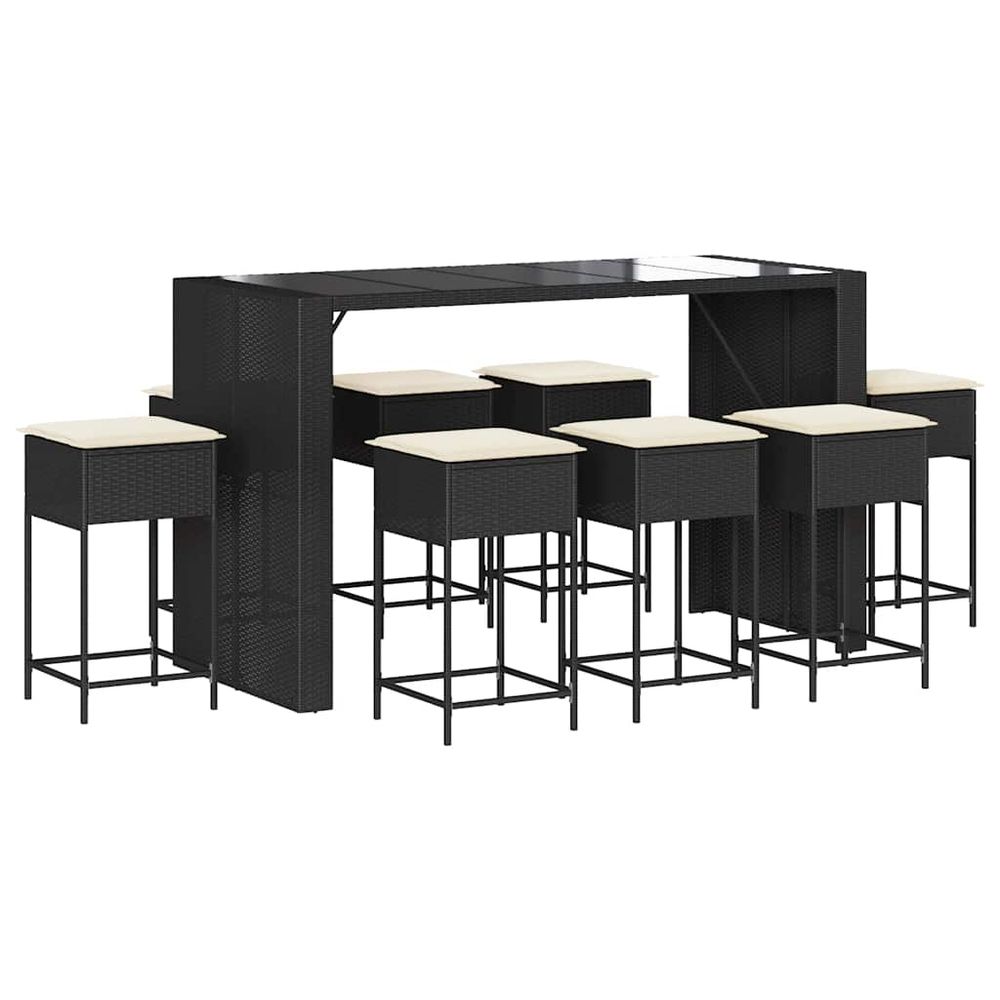 Ensemble de bar de jardin 9 pcs avec coussins noir poly rotin