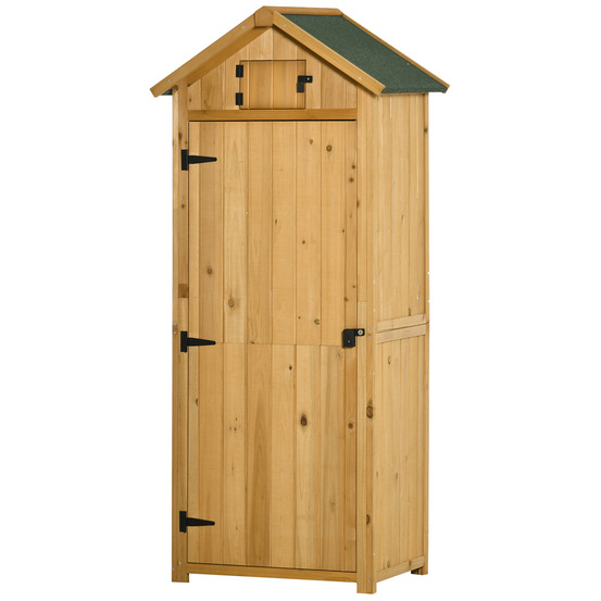 Armoire abri de jardin remise pour outils 3 étagères 2 portes loquets toit pente bitumé 77l x 54l x 179h cm sapin traité lasuré