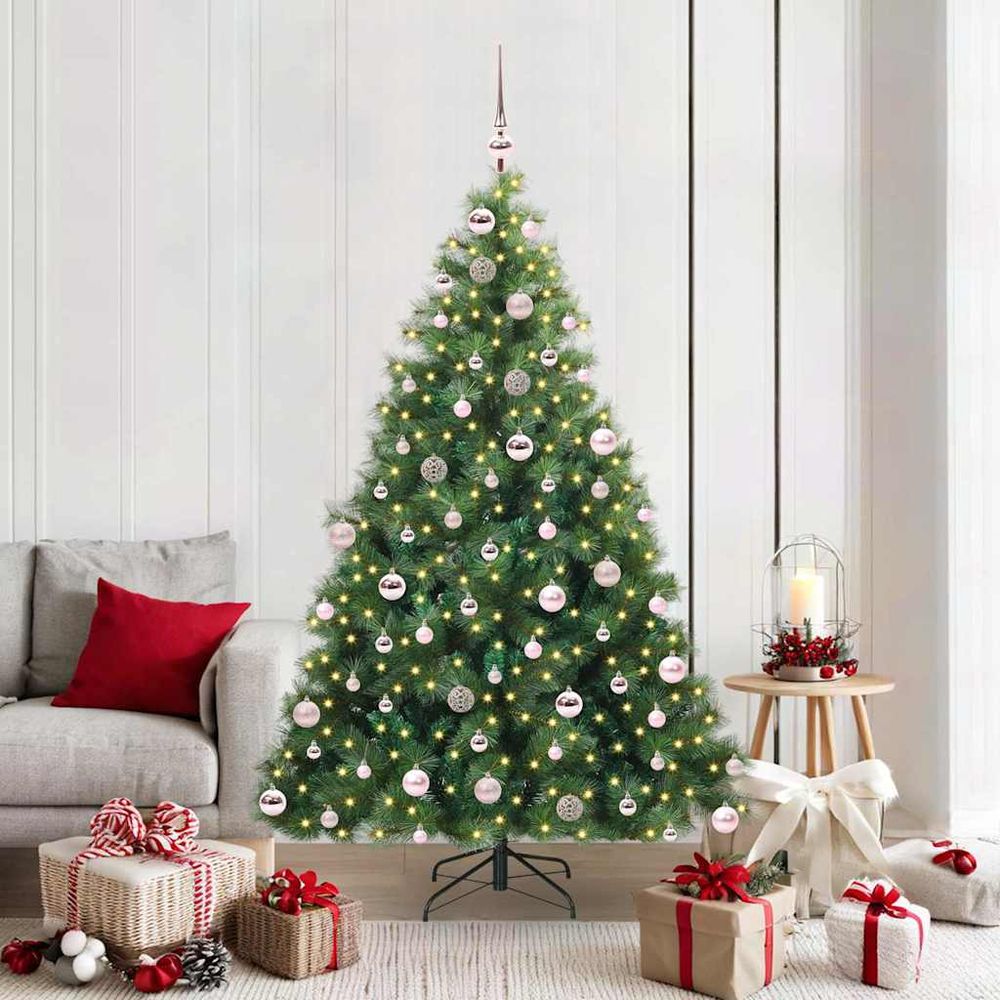 Sapin de noël artificiel 180cm kit complet avec 300 led et 120 boules, aspect naturel pe/pvc