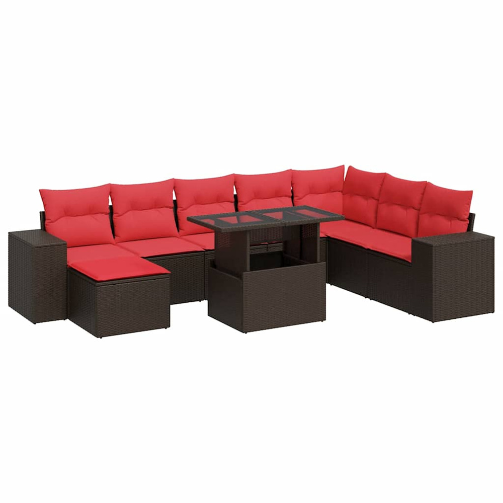 Salon de jardin avec coussins 9pcs marron résine tressée acacia