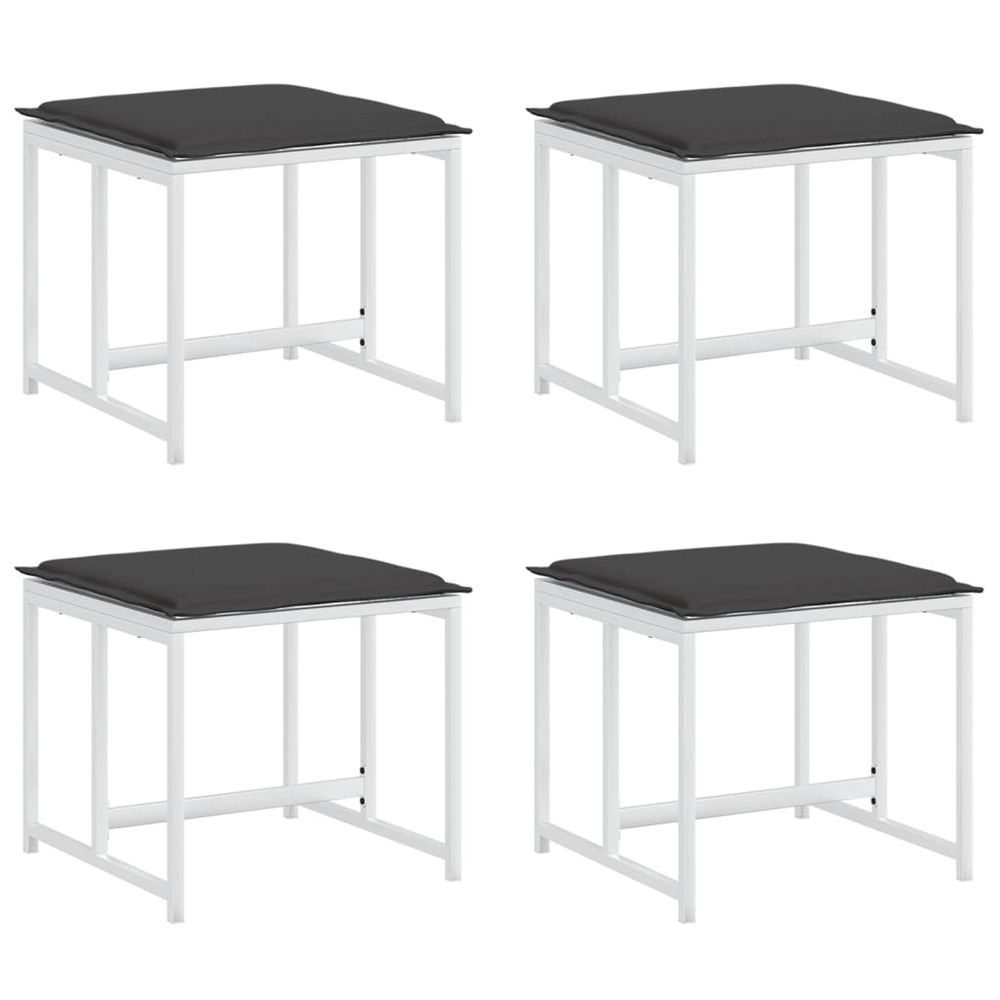 Tabourets de jardin avec coussins 4pcs blanc acier et textilène