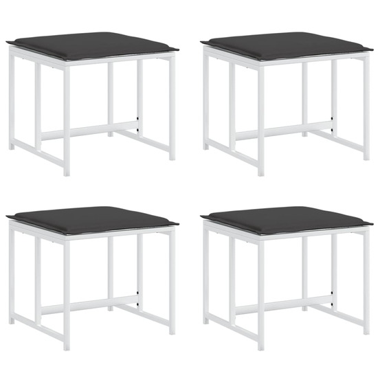 Tabourets de jardin avec coussins 4pcs blanc acier et textilène