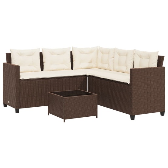 Canapé de jardin avec table et coussins en forme de l marron