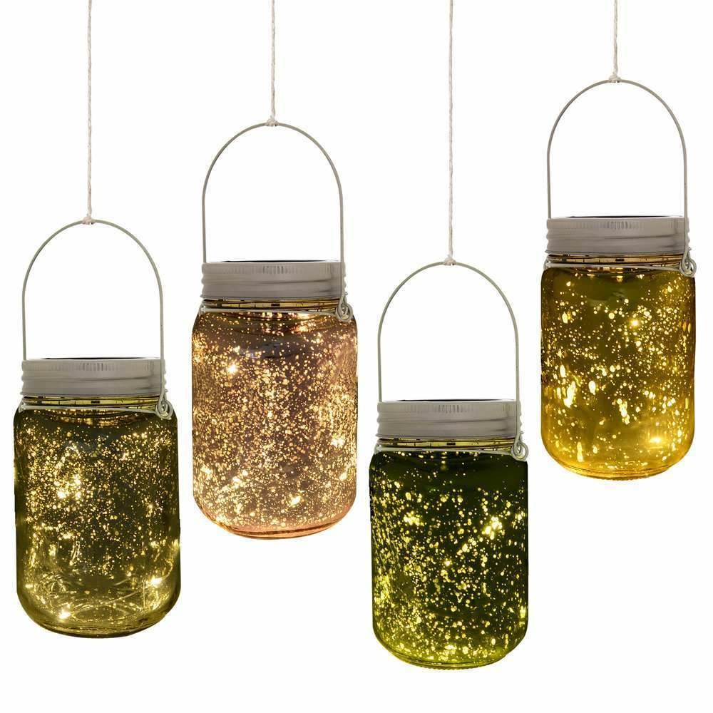Lumière de jardin mason jar en verre solaire 4 pièces - LED étanche
