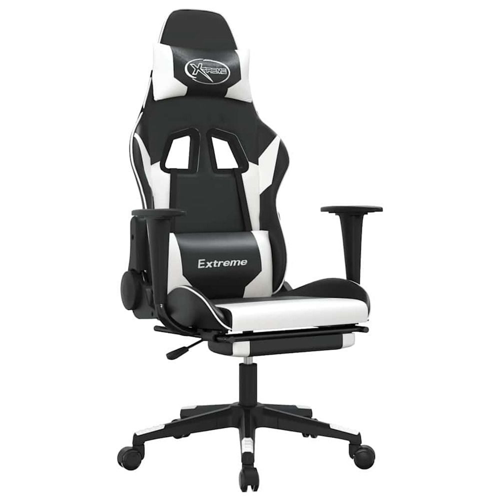 Chaise de jeu de massage et repose-pied noir blanc similicuir
