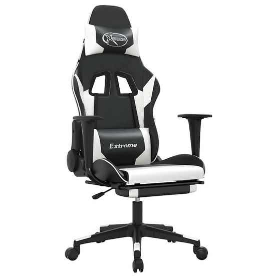 Chaise de jeu de massage et repose-pied noir blanc similicuir