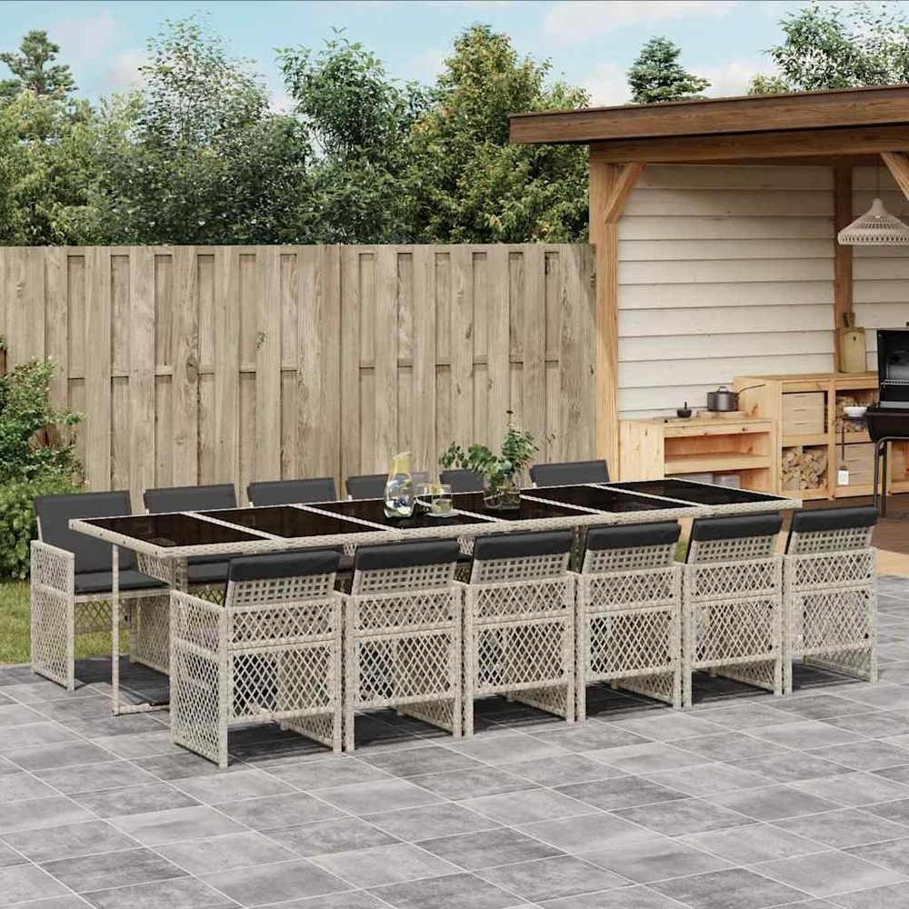 Ensemble à manger de jardin et coussins 13 pcs gris clair rotin