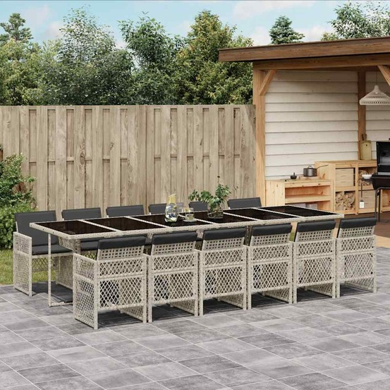 Ensemble à manger de jardin et coussins 13 pcs gris clair rotin