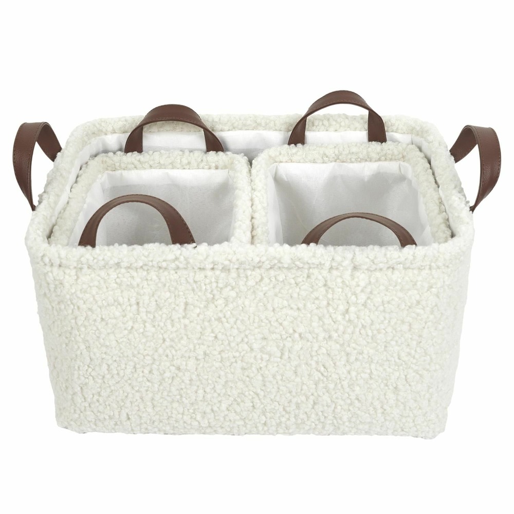 Lot de 3 paniers de rangement en bouclette - blanc